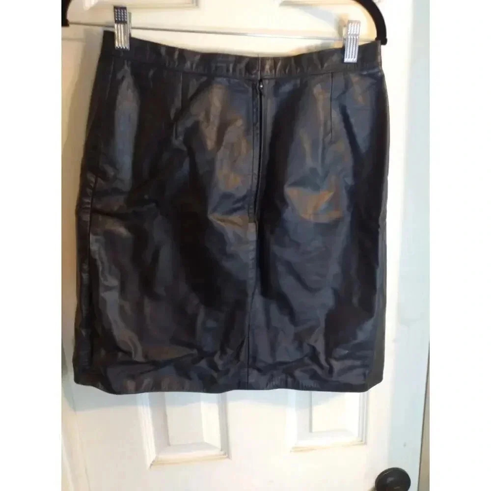 G-III Leather Skirt Black Pencil Mini Vintage Sz 10 Goth Witchy Sexy Y2k - Picture 3 of 6